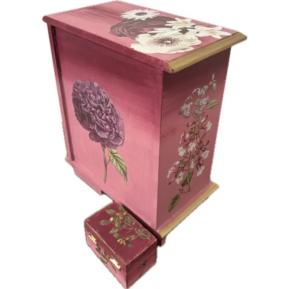 Upcycled Vintage Wooden Jewelry Box | Hand-Painted Dusty Pink & Maroon Ombre